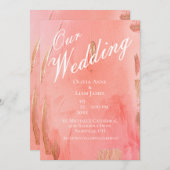 Onze goudroze rietkleurige bruiloft van de moderne kaart (Voorkant / Achterkant)