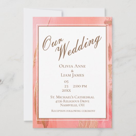 Onze goudroze rietkleurige bruiloft van de moderne kaart (Voorkant)