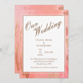 Onze goudroze rietkleurige bruiloft van de moderne kaart (Voorkant / Achterkant)