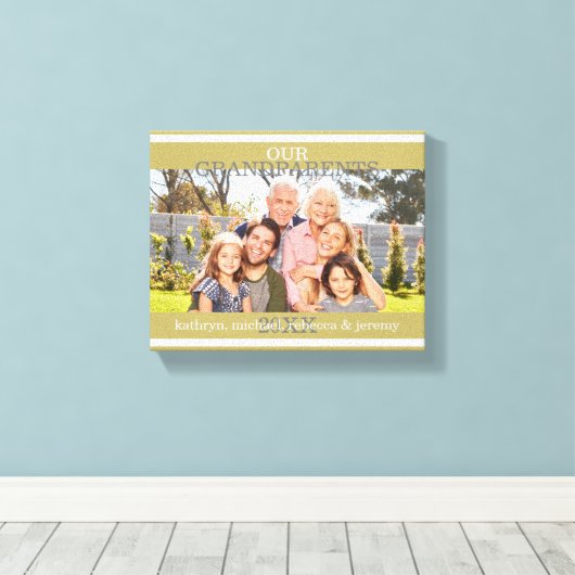 Onze grootouders Foto met GrandChildren Names Canvas Afdruk (Insitu (Houten vloer))