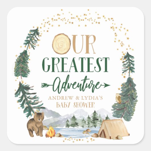 Onze Grootste Avontuur Baby Shower Vierkante Sticker (Voorkant)