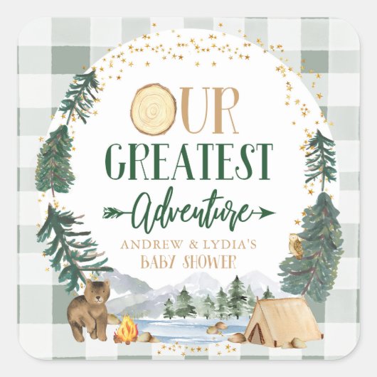 Onze Grootste Avontuur Baby Shower Vierkante Sticker (Voorkant)