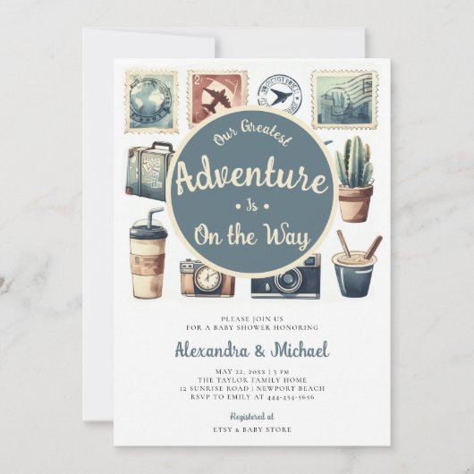 Onze grootste avontuur retro gecodeerde baby boy d kaart (Voorkant)