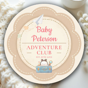 Onze Grootste Avontuur Roze Vintage Baby Shower Ronde Sticker