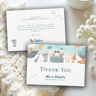 Onze Grootste Avontuur Vintage Blauwe Baby Shower Bedankkaart