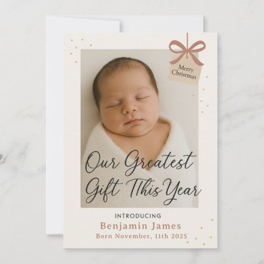 Onze Grootste Cadeau Baby Aankondiging Kerstkaart (Voorkant)