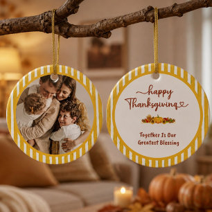 Onze Grootste Zegen Thanksgiving Familie Foto Keramisch Ornament