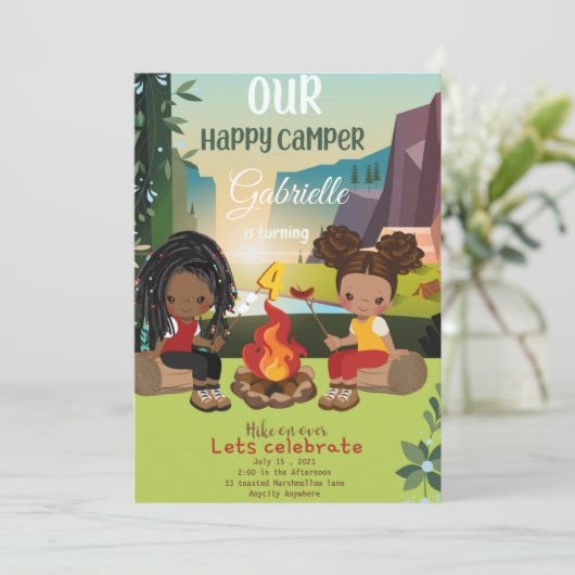 Onze Happy Camper Birthday Invitation Kaart (Staand voorkant)