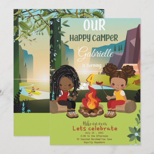 Onze Happy Camper Birthday Invitation Kaart (Voorkant / Achterkant)
