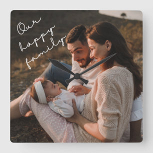 Onze Happy Family-fotowandklok Vierkante Klok