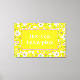 Onze Happy Place Retro Mod Flowers Canvas Afdruk