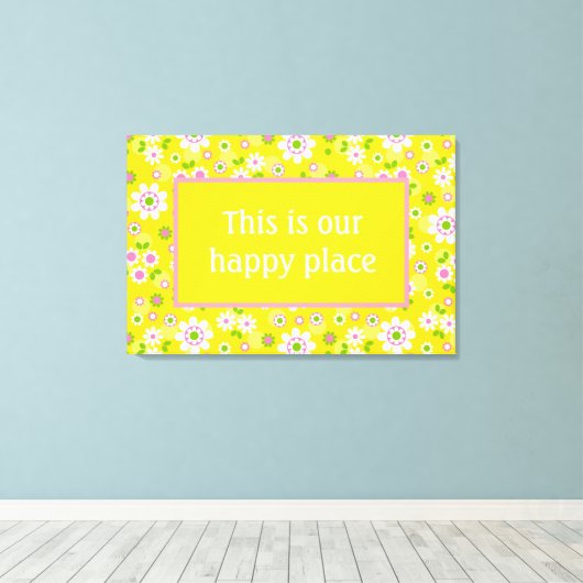 Onze Happy Place Retro Mod Flowers Canvas Afdruk (Insitu (Houten vloer))