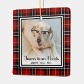 Onze Harten Voor Altijd Rode Geruite Hondengedenkt Keramisch Ornament (Links)