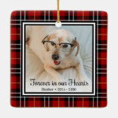 Onze Harten Voor Altijd Rode Geruite Hondengedenkt Keramisch Ornament (Achterkant)