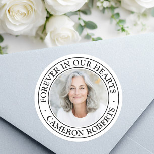 Onze harten voor altijd witte rand foto-herdenking ronde sticker