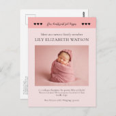 Onze harten werden groter, Baby Geboorteaankondigi Briefkaart (Voorkant / Achterkant)