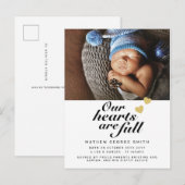 Onze harten zijn Full Modern 1 Foto Baby Geboorte Aankondigingskaart (Voorkant / Achterkant)