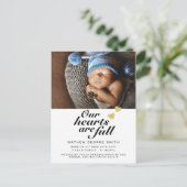 Onze harten zijn Full Modern 1 Foto Baby Geboorte Aankondigingskaart (Staand voorkant)