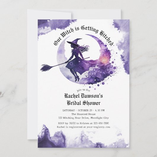 Onze heks krijgt een Paarse Vrijgezellenfeest Kaart (Voorkant)