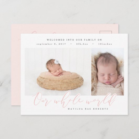 Onze hele wereld multi foto geboorte aankondiging (Voorkant / Achterkant)