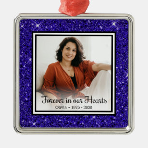 Onze Herinnering Gedenk Blauwe Glitter Metalen Ornament