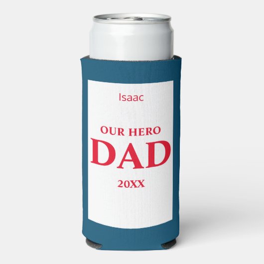 Onze Hero Dad Vaderdag - Rood, Wit & Blauw Seltzer Blikjeskoeler (Seltzer Achterkant)