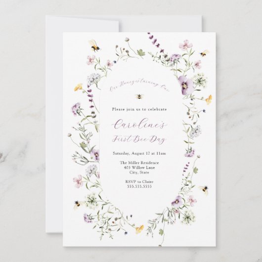 Onze Honey Bee Paarse Wildflower Verjaardag Kaart (Voorkant)