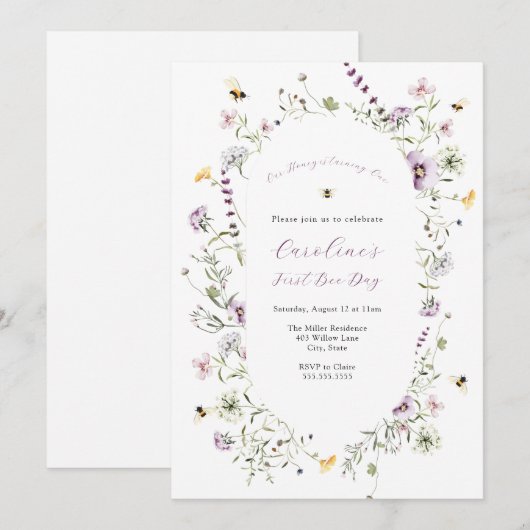 Onze Honey Bee Paarse Wildflower Verjaardag Kaart (Voorkant / Achterkant)