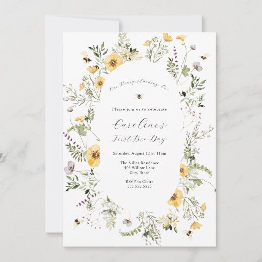 Onze Honey Bee Yellow Wildflower Verjaardag Kaart (Voorkant)