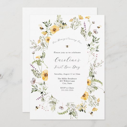 Onze Honey Bee Yellow Wildflower Verjaardag Kaart (Voorkant / Achterkant)