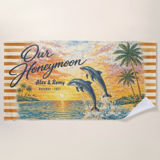 Onze Honeymoon Dolphins Aangepaste Vintage Strandh Strandlaken (Voorkant)