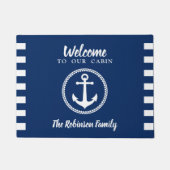 Onze hut en familienaam met anker marineblauw deurmat (Voorkant)