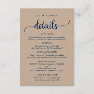 Onze huwelijksgegevens, Rustic Brown Kraft Navy Bl Informatiekaartje