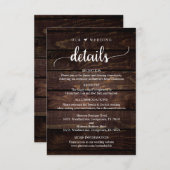 Onze huwelijksgegevens, Rustic Dark Wood Geëerd Informatiekaartje (Voorkant / Achterkant)