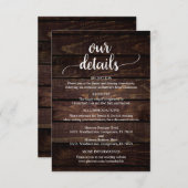 Onze huwelijksgegevens, Rustic Dark Wood Geëerd Informatiekaartje (Voorkant / Achterkant)