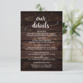 Onze huwelijksgegevens, Rustic Dark Wood Geëerd Informatiekaartje (Staand voorkant)