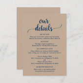 Onze huwelijksgegevens, Rustic Navy Blue Script Informatiekaartje (Voorkant / Achterkant)