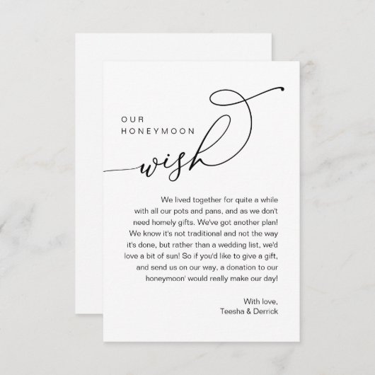 Onze huwelijksreis wens, moderne romantiek informatiekaartje (Voorkant / Achterkant)