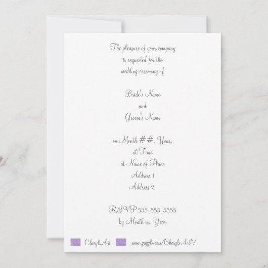 Onze huwelijksuitnodigingen, Paarse en zilveren st Kaart (Achterkant)