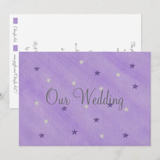 Onze huwelijksuitnodigingen, Paarse en zilveren st Kaart (Voorkant / Achterkant)
