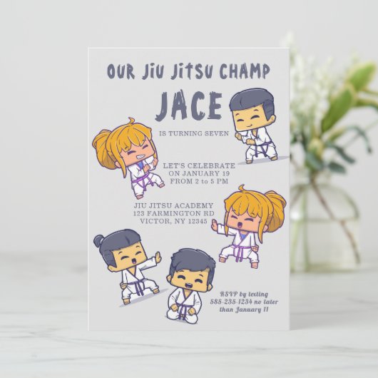 Onze Jiu Jitsu Champ Theme Verjaardag uitnodiging (Staand voorkant)