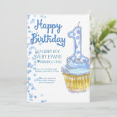 Onze jongen draait om één blauwe dag uitnodiging (Staand voorkant)