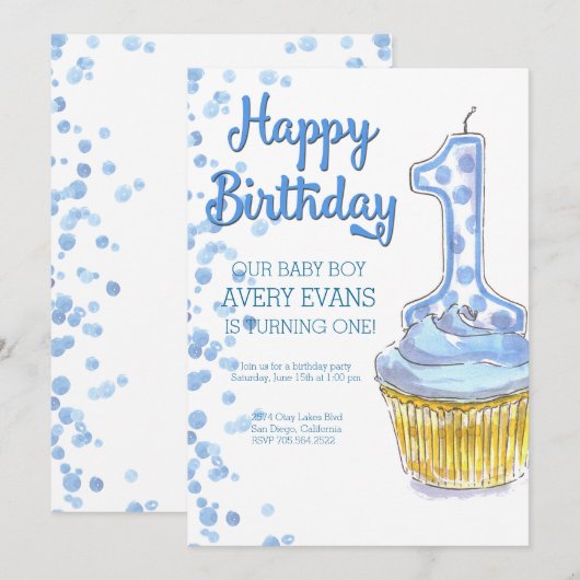 Onze jongen draait om één blauwe dag uitnodiging (Voorkant / Achterkant)