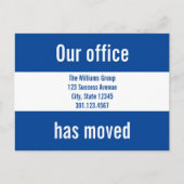 Onze Kantoor hebben Blauw en Wit bericht verplaats Aankondigingskaart (Voorkant)