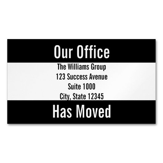 Onze Kantoor heeft zwart-witmededeling verplaatst Magnetisch Visitekaartje (Voorkant)