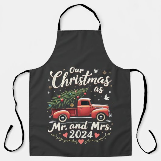 Onze Kerst als Mr en Mrs 2024 Matching Couples Schort (Voorkant)
