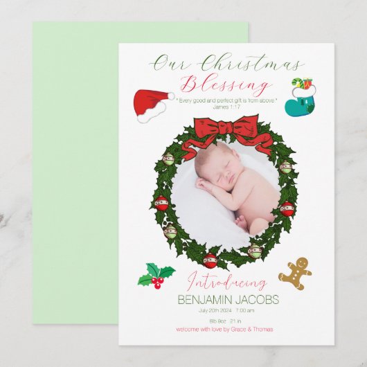 Onze Kerstzegen Baby Aankondiging (Voorkant / Achterkant)