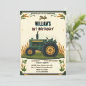 Onze kinder retro boy coole tractor 1e verjaardag kaart (Staand voorkant)