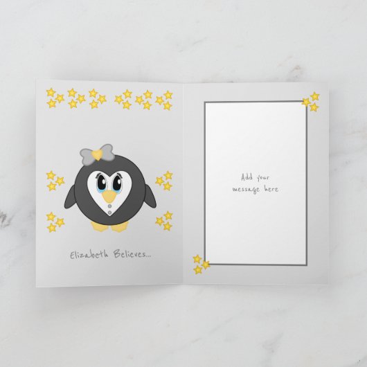 Onze kleindochter bij Kerstmis schattige pinguïn g Feestdagen Kaart (Binnen)