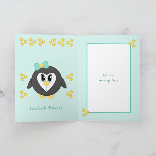 Onze kleindochter bij Kerstmis schattige pinguïn m Feestdagen Kaart (Binnen)